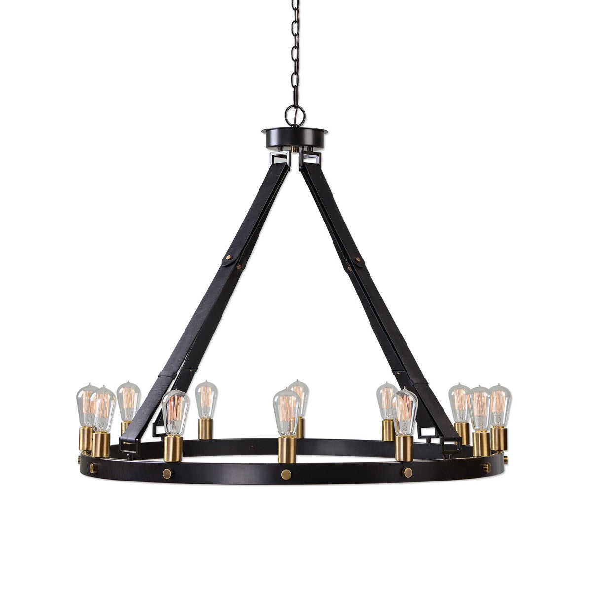 Bronze 40 in. Chandelier With Leather Straps