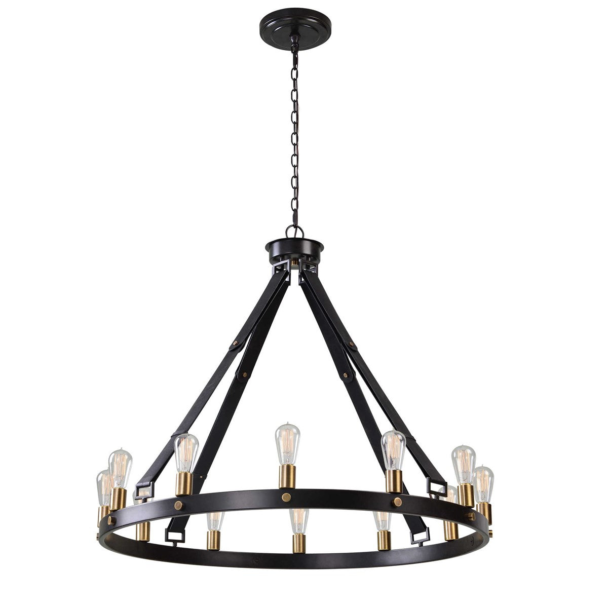 Bronze 40 in. Chandelier With Leather Straps