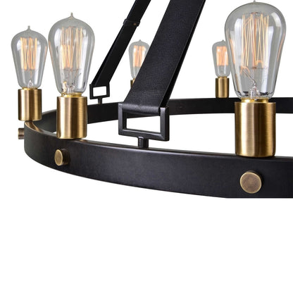 Bronze 40 in. Chandelier With Leather Straps