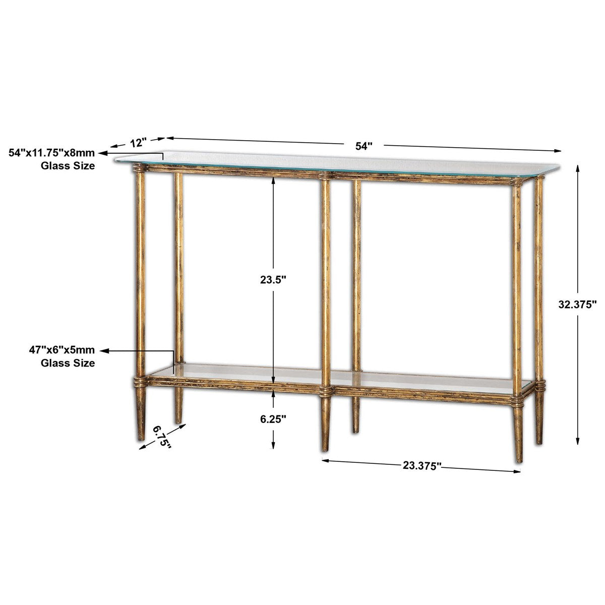 Eleonora 54 in. Tempered Glass Top Console Table