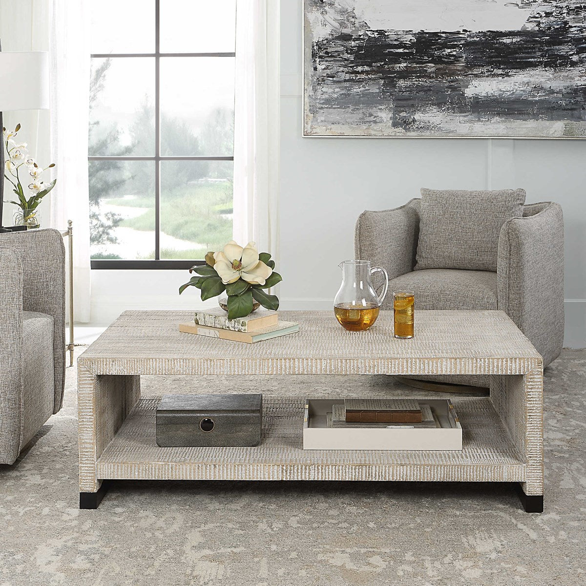 Caelum 54 in. White Washed Wood Coffee Table