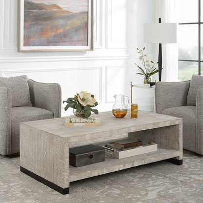 Caelum 54 in. White Washed Wood Coffee Table