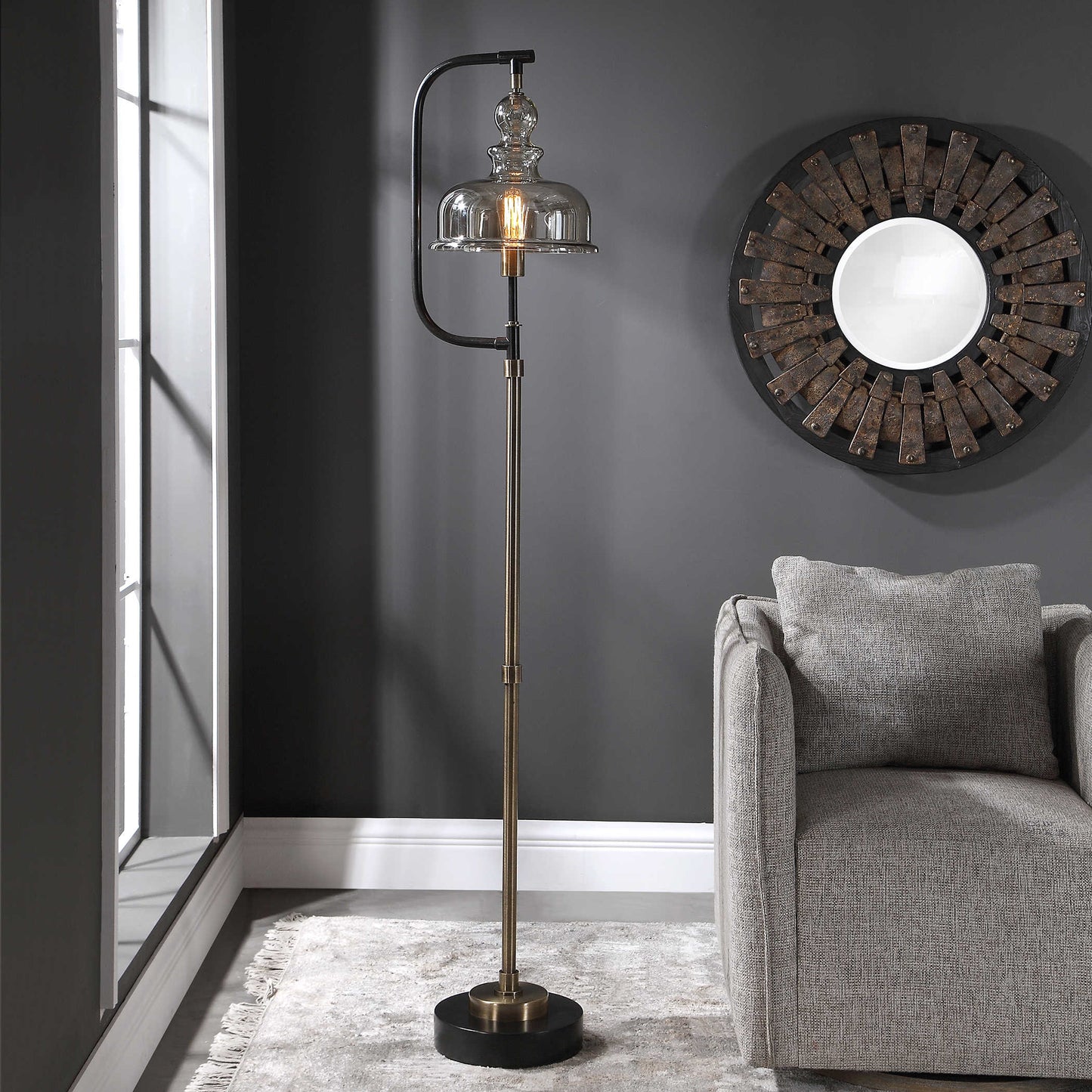 Brass Glass 69 in. Floor Lamp