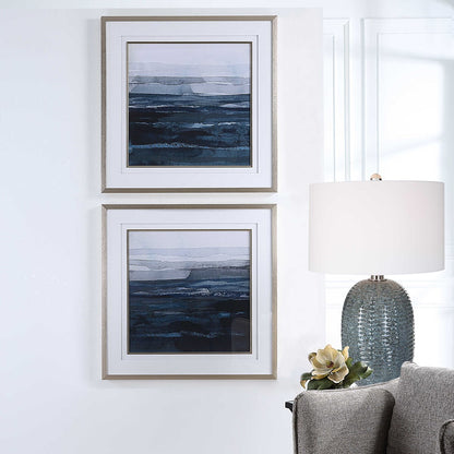 Still Blue Sea 34 in. Framed Prints - Set of 2