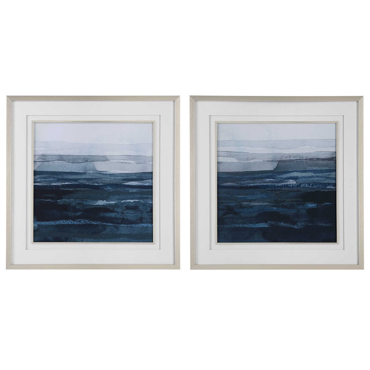 Still Blue Sea 34 in. Framed Prints - Set of 2