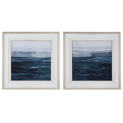 Still Blue Sea 34 in. Framed Prints - Set of 2