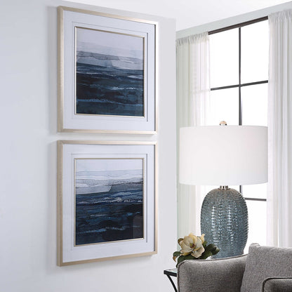 Still Blue Sea 34 in. Framed Prints - Set of 2