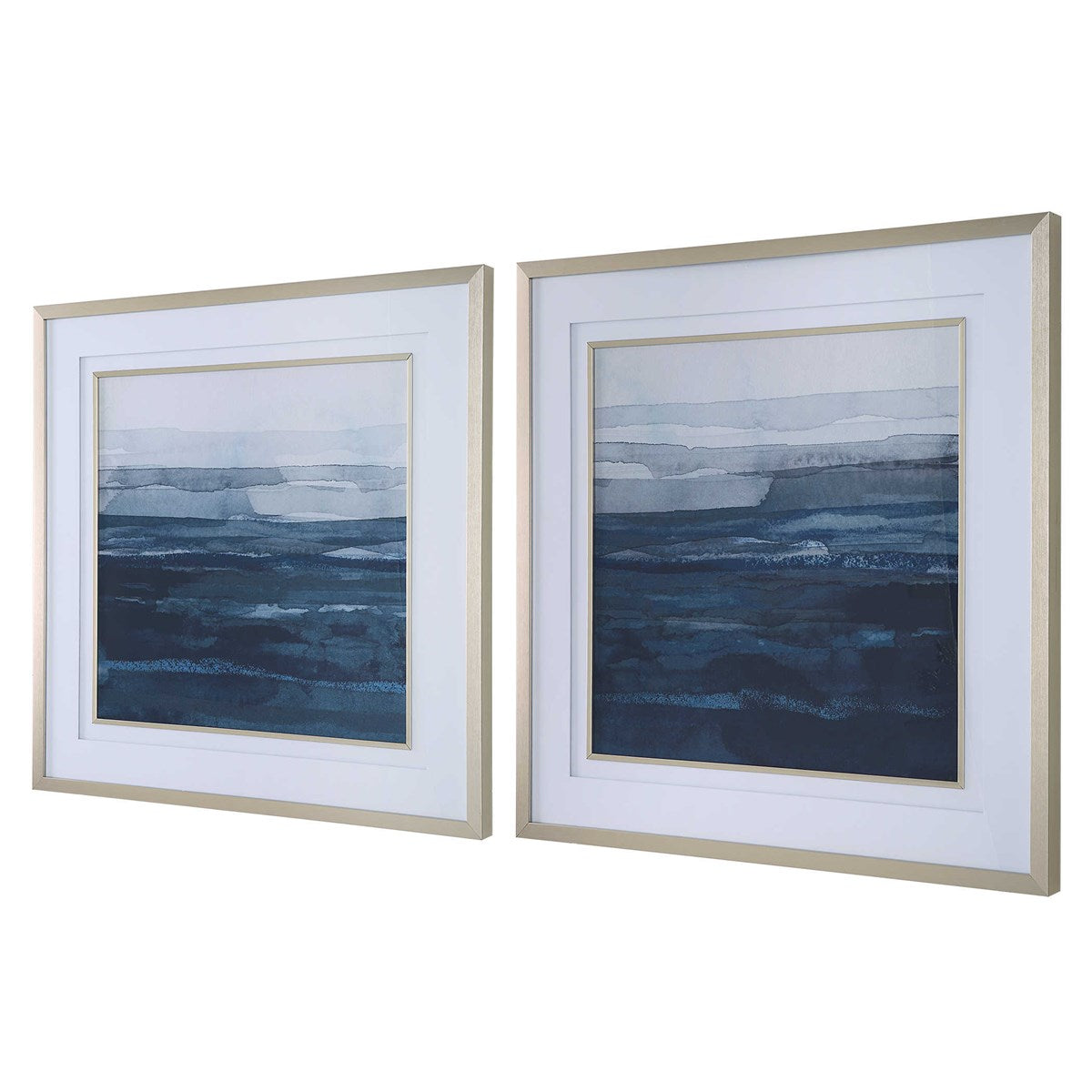 Still Blue Sea 34 in. Framed Prints - Set of 2