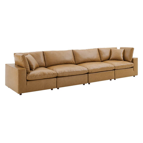 Alanzo 158 in. Leather 4-Seater Sofa - Tan