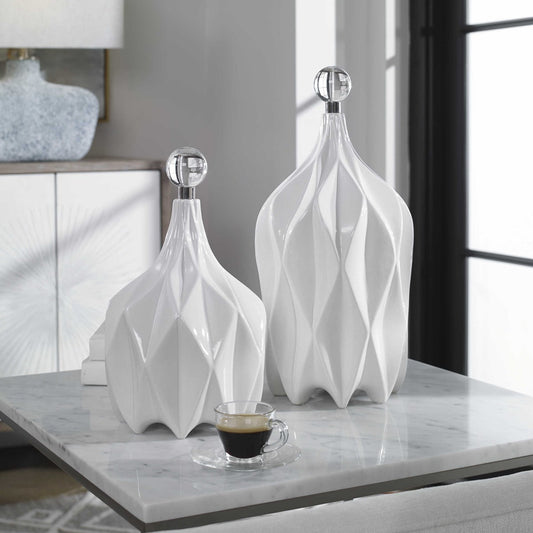 Modern White Bottles - Set of 2