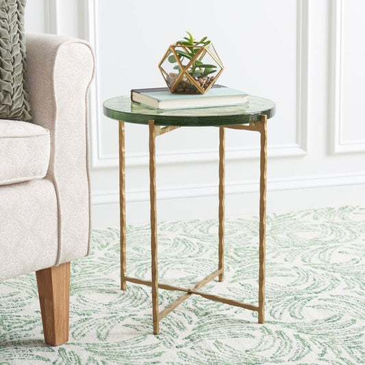 Emerald Cast Glass 19 in. Accent Table